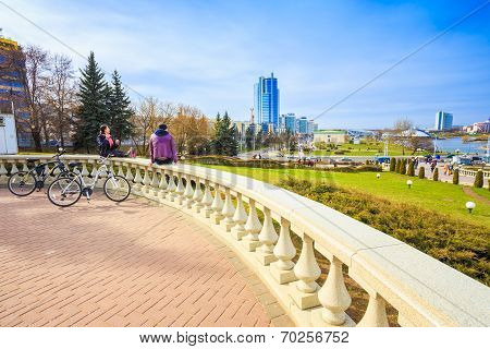 People Resting On A Spring Evening In The Old Part Of The City Of Minsk