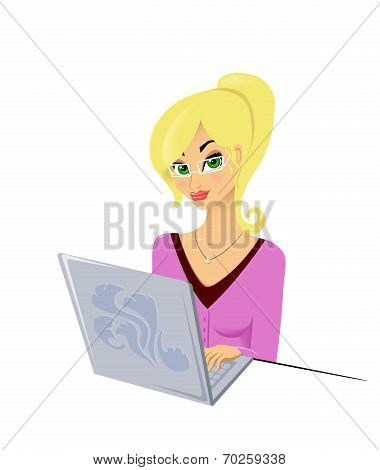 Blond girl and a laptop