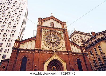 Saint Joseph Cathedral between buildings