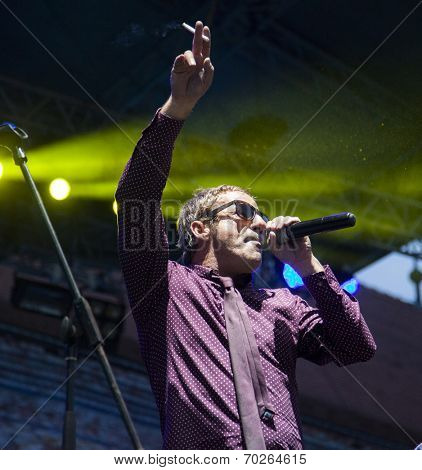 BONTIDA - JUNE 19: The London based Dub Pistols band performs live at Electric Castle Festival at June 19, 2014 in the Banffy castle in Bontida, Romania.