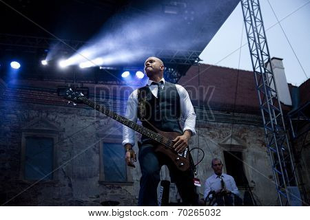 BONTIDA - JUNE 19: The London based Dub Pistols band performs live at Electric Castle Festival at June 19, 2014 in the Banffy castle in Bontida, Romania.