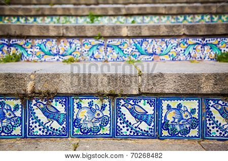 Close-up Ceramic Tiles On The Steps