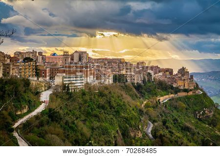 Sun And Clouds Above Enna