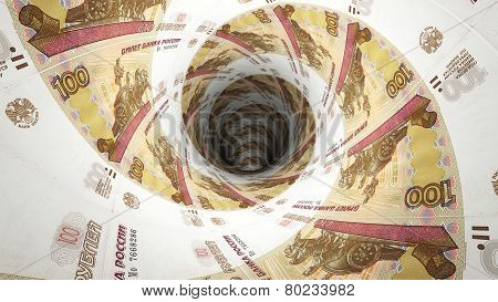 Background from Russian ruble banknotes in perspective view