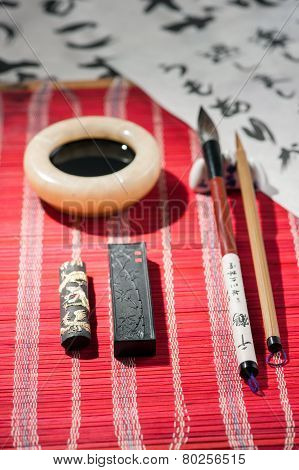 Calligraphy tools on the table