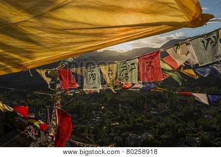 Player flag on the top of Namgyal Tsemo Monastery Leh Ladakh ,India