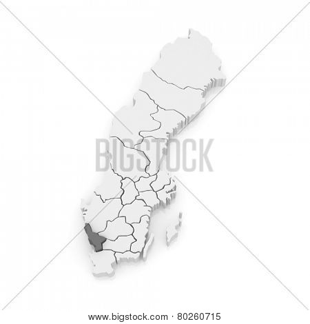 Map of Halland. Sweden. 3d