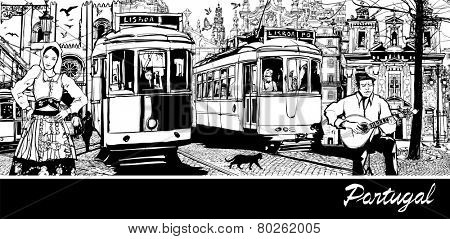 Portugal - composition on city of Lisbon - Vector illustration