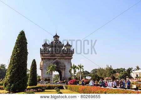 Patuxai Is A War Monument In The Centre Of Vientiane, Laos.
