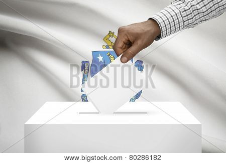 Voting Concept - Ballot Box With Us State Flag On Background - Massachusetts