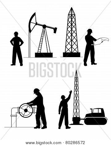 Silhouette Oilman Background In  Infrastructure
