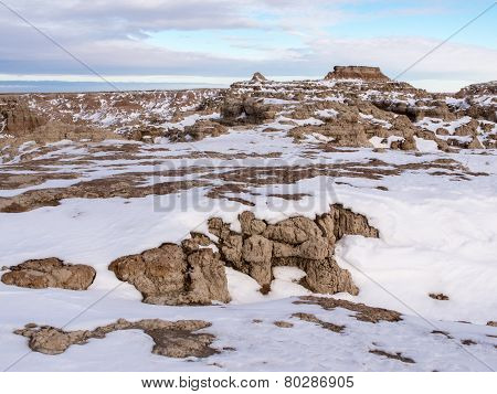 Butte In The Badlands In Winter
