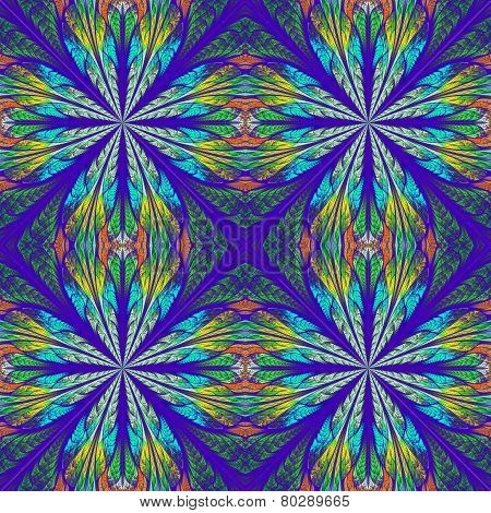 Symmetrical Pattern In Stained-glass Window Style. Blue And Darkblue Palette. Computer Generated Gra
