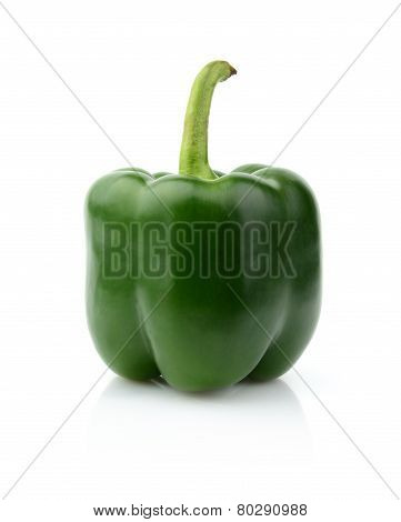 Single Green Pepper Close-up View Isolated
