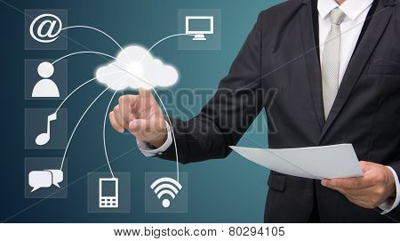 Businessman Hand Touch Cloud Computing Concept