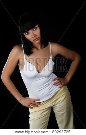 The Full Girl With The Big Breast On A Black Background