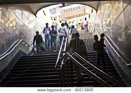 Delhi - November 11: Passengers Leaving Metro Train Chawri Bazar On November 11, 2011 In Delhi, Indi