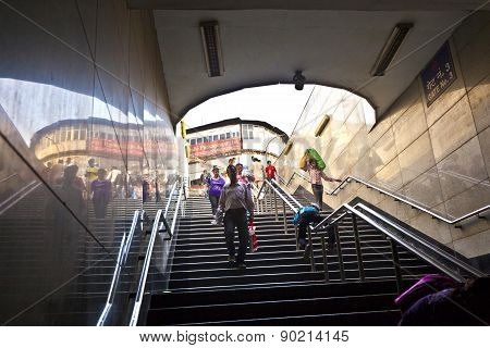 Delhi - November 11: Passengers Leaving Metro Train Chawri Bazar On November 11, 2011 In Delhi, Indi