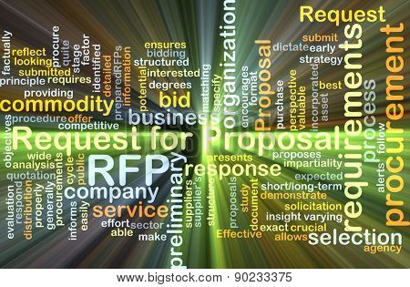 Background concept wordcloud illustration of request for proposal RFP glowing light