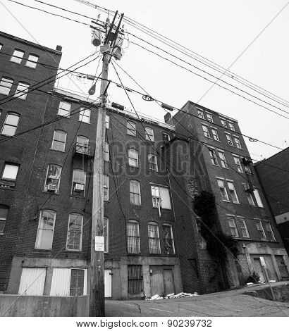 Old Brick Industrial Building, Augusta, Maine, Usa