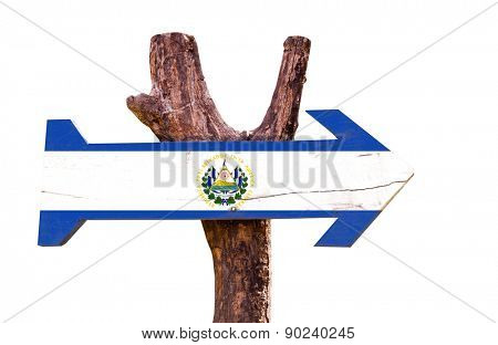 El Salvador Flag wooden sign isolated on white background