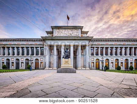 MADRID, SPAIN - NOVEMBER 18, 2014: The Prado Museum facade. Established in 1819, the museum is considered the best collection of Spanish art and one of the world's finest collections of European art.