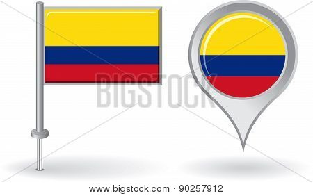 Colombian pin icon and map pointer flag. Vector