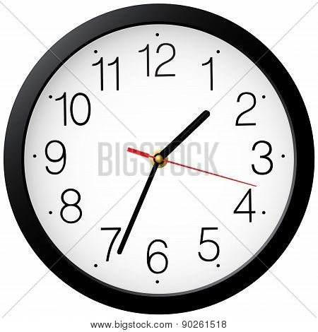 Simple Classic Black And White Round Wall Clock Isolated On White