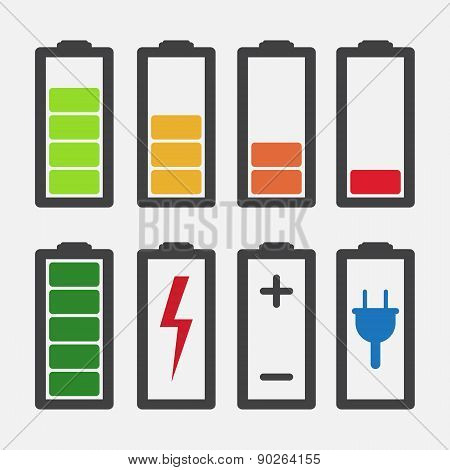Set Of Colourful Battery Charge Level Indicators Isolated