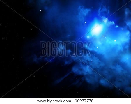 A beautiful space scene with stars and nebula of blue color