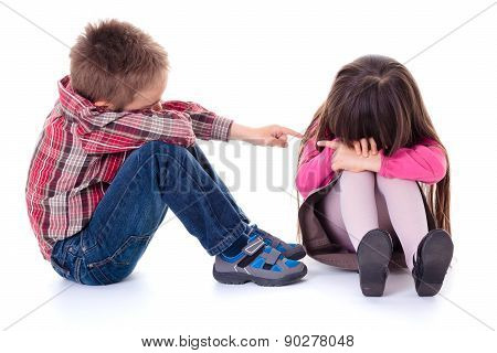 Angry Sulking Children Pointing At Each Other