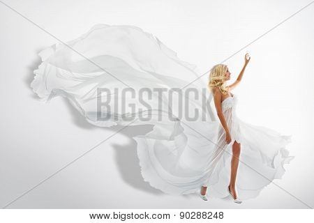 Woman White Waving Dress, Flying Fabric, Silk Cloth Flowing
