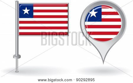 Liberian pin icon and map pointer flag. Vector