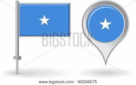 Somalian pin icon and map pointer flag. Vector