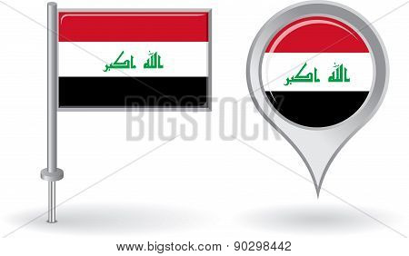 Iraqi pin icon and map pointer flag. Vector