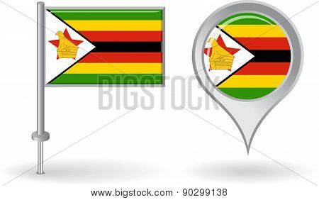 Zimbabwean pin icon and map pointer flag. Vector