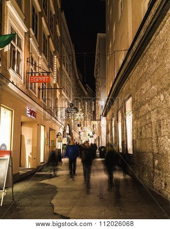 Judengasse In Salzburg At Christmas