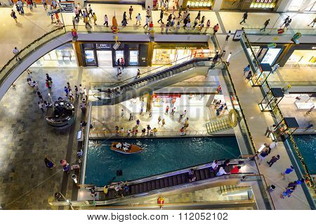 SINGAPORE - NOVEMBER 07, 2015: interior of The Shoppes at Marina Bay Sands. The Shoppes at Marina Bay Sands is one of Singapore's largest luxury shopping malls