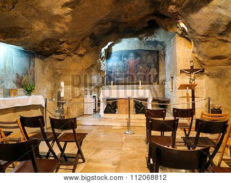 Jerusalem, Israel - July 13, 2015: Interior View Of Grotto Of Gethsemane - Chapel Located In Natural