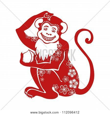 Red monkey.Chinese zodiac sign with Flowers