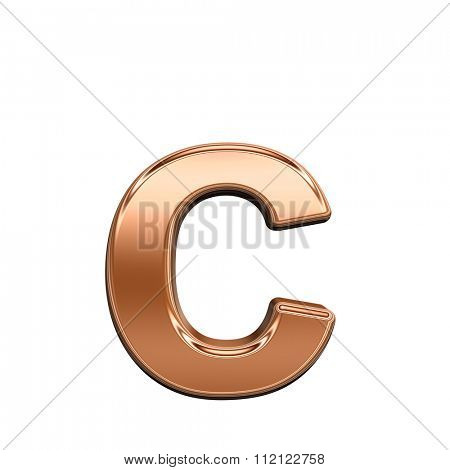One lower case letter from shiny copper alphabet set, isolated on white. Computer generated 3D photo rendering.