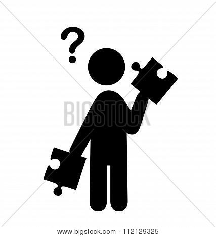Confusion Man with Puzzle People with Question Mark Flat Icons P