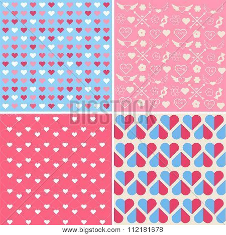 Set Of 4 Valentine's Day Seamless Patterns