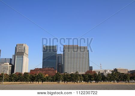 Skyscrapers and park in Hibiya Tokyo Japan