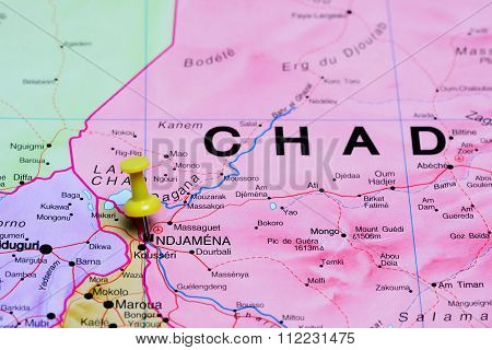Ndjamena pinned on a map of Africa