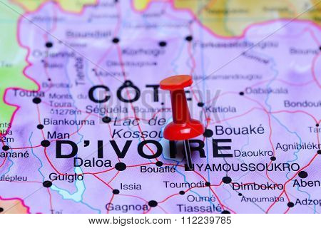 Yamoussoukro pinned on a map of Africa