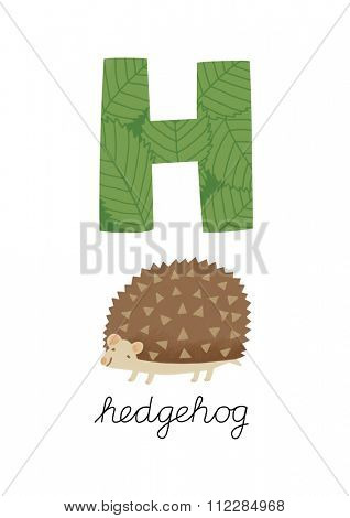 Letter H is for Hadgehog. These ABC illustrations with associated picture are perfect for postcards and interior decoration.