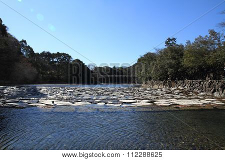 Isuzu river and Uji bridge in Ise Mie Japan