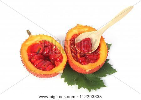 Gac Fruit, Baby Jackfruit, Spiny Bitter Gourd, Sweet Grourd Or Cochinchin Gourd Isolated