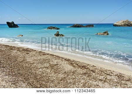 Panoramic view of Megali Petra Beach, Lefkada